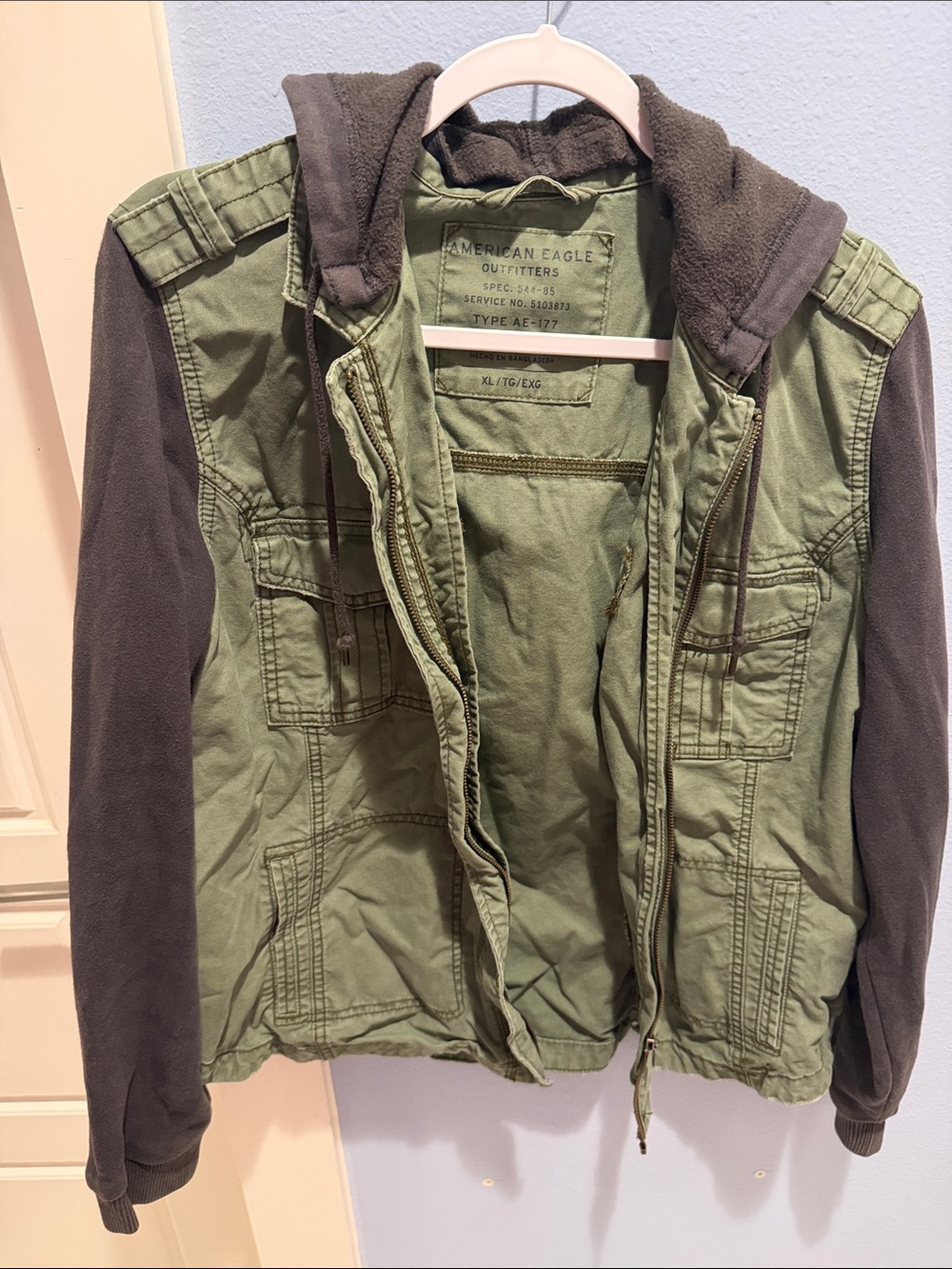 American Eagle Outfitters Olive & Dark Gray Hooded Utility Jacket